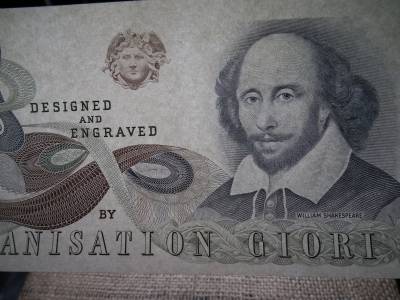Egyesült Királyság teszt bankjegy , próba , William Shakespeare, 1970-es évek , Nagy-Britannia , hajtatlan 