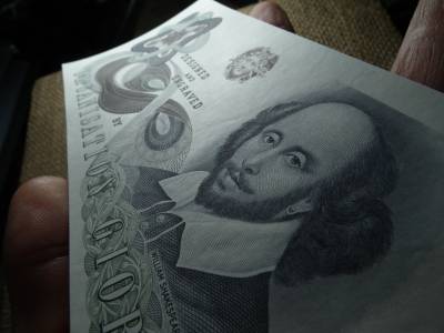 Egyesült Királyság teszt bankjegy , próba , William Shakespeare, 1970-es évek , Nagy-Britannia , hajtatlan 
