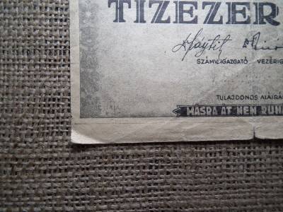 Tízezer nem kamatozó Pénztárjegy 1946 ,  10000 adópengő  , nagyobb , nem lett levágva méretre ! Nyomdahibás , R