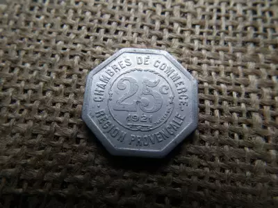 Franciaország , 	Provence-Alpes-Côte d'Azur régió , 25 centimes 1921 , cent 
