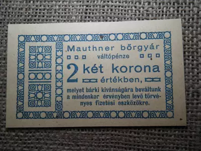 Mauthner bőrgyár váltópénze 2 korona 1919  
