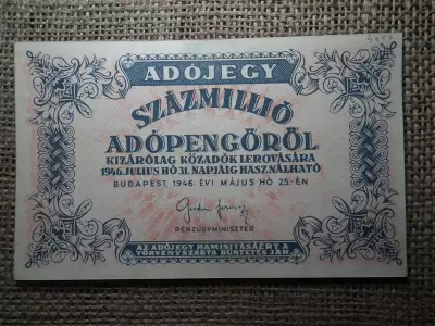 Százmillió adópengő 1946 , ef , gyönyörű 
