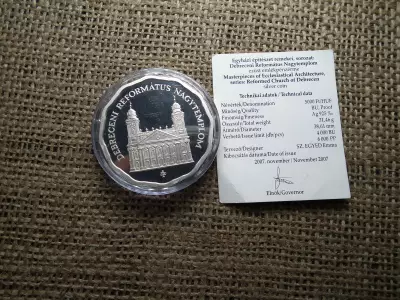 5000 Forint 2007  PP  ezüst / Debreceni Református Nagytemplom / Certifikáttal 