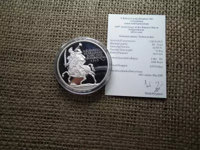 Rákóczi 5000 Forint 2003 PP ezüst , + certi 