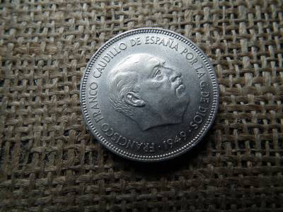 Spanyolország 5 peseta 1949 , pesetas - Francisco Franco , 1950 ! 
