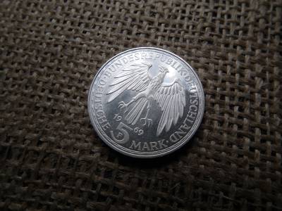 Németország , ezüst 5 márka 1969 F , Deutsche Mark Gerhard Mercator , peremirat : TERRAE DESCRIPTIO AD USUM NAVIGANTIUM