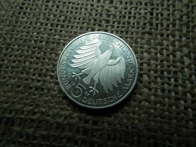 Németország , ezüst 5 márka 1977 J , Deutsche Mark Carl Friedrich Gauss