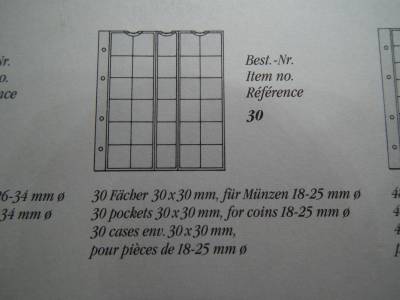 NUMIS Kabe , Érmetartó , éremtartó , érme berakó lap ! 5 db 30 férőhelyes ! Ár / zacskó ( 5 lap , 5 elválasztó ) Új ! 