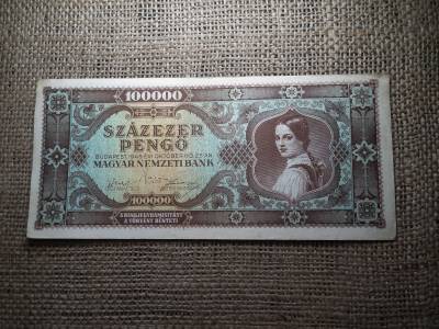 100000 pengő 1945 világosbarna hátlap , százezer 