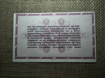 Százezer Adópengő 1946 , sorszám és vízjel nélkül 