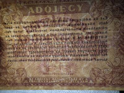 Százezer Adópengő 1946 , sorszám nélkül ,vízjeles 