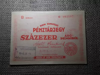 Százezer pénztárjegy 1946 , Kitöltetlen , Nem érvénytelenített 