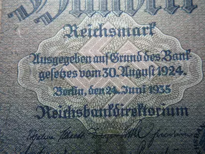 Németország 100 márka 1935 , 100 Reichsmark Reichsbanknote , horogkeresztes 