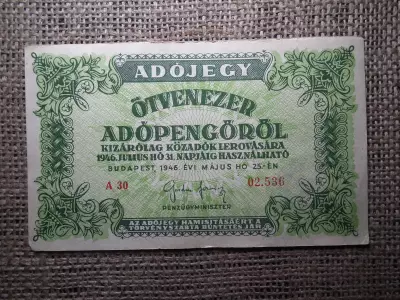 Ötvenezer Adópengő 1946 , sorszámos , felülbélyegzés ! 