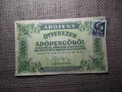 Ötvenezer Adópengő 1946 , bélyegzett 