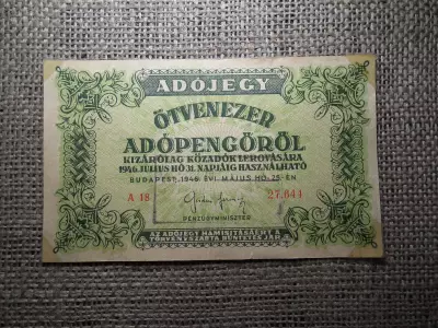 Ötvenezer Adópengő 1946 , sorszámos , felülbélyegzés ! 