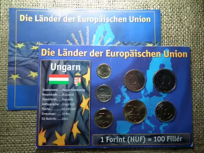 Német csomagolás ! Forint forgalmi sor ! Verdefényes érmékkel ! 100 forint 1998 , 2007 , 2006 , 2003 , 2001 évszámok + certi 
