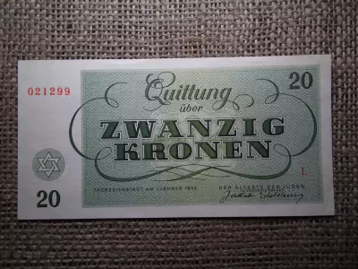 20 korona 1943 , 20 kronen 1943 - Theresienstadt gettó , zsidó pénz , Csehország 