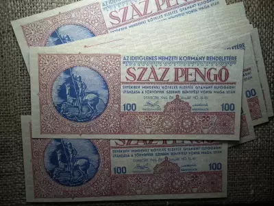 100 pengő 1945 Debrecen , , nyomdai másolat , ofszet nyomás , nagyon jó minőségű !