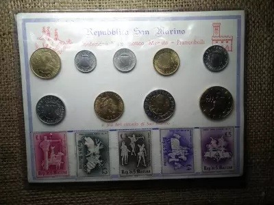 San Marino lire , lira szett 1981 .. stb , verdefényes érmék + bélyeg 1963 