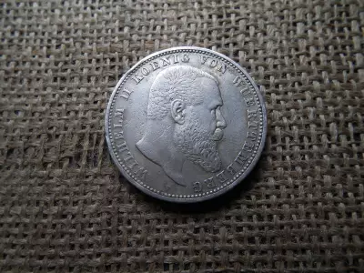 Württembergi Királyság , ezüst 5 márka 1908 F , mark , II. Vilmos 