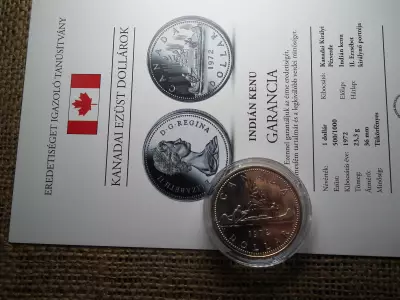 Kanada , ezüst 1 dollár 1972 , Canada dollar + certi 