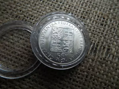 Csehszlovákia , ezüst 50 korona 1990 , 50 Korun St. Agnes 