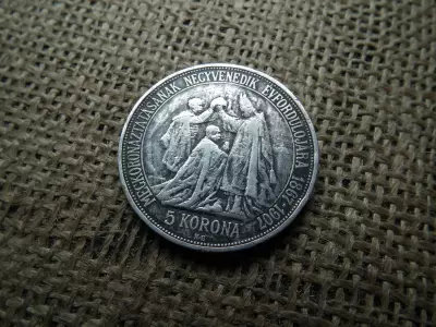 Ezüst 5 korona 1907 KB , Koronázási , normál peremirat 