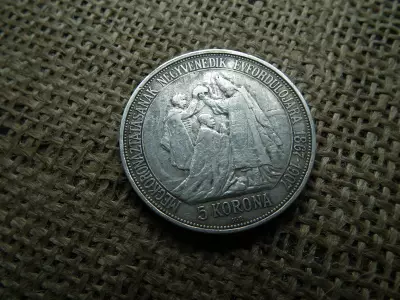 Ezüst 5 korona 1907 KB , Koronázási , fordított peremirat 