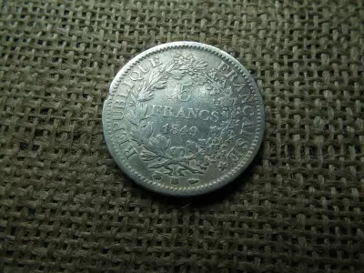 Franciaország , ezüst 5 frank 1849 BB  , francs 