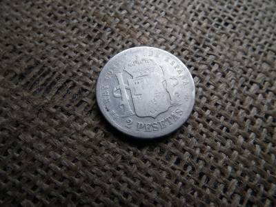 Spanyolország , ezüst 2 pesetas 1882 , pezeta 