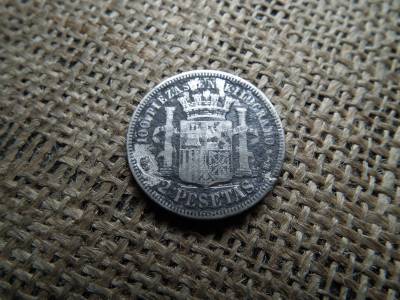 Spanyolország , ezüst 2 pesetas 1870 , pezeta 