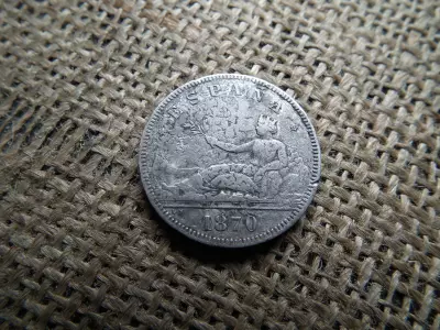 Spanyolország , ezüst 2 pesetas 1870 , pezeta 