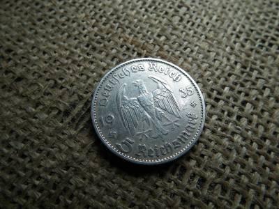 Birodalmi , ezüst 5 márka 1935 D , reichsmark , Templomos 