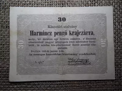 Kossuth Bankó , 30 krajcár 1849 , nagyon szép ! csillagos 