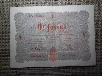 Kossuth Bankó , 5 forint 1848 , nagyon szép ! Piros 