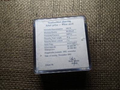 Ezüst 200 forint 1992 PP , Gólya , eredeti bobozában , certi 