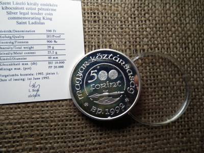 Ezüst 500 forint 1992 PP , Szent László + certi 