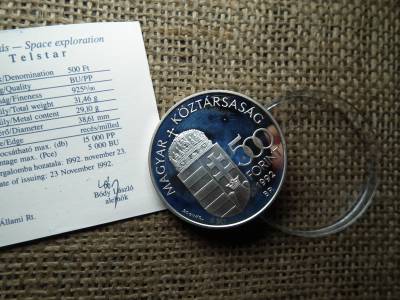 Ezüst 500 forint 1992 PP , Telestar 1 , 1962 