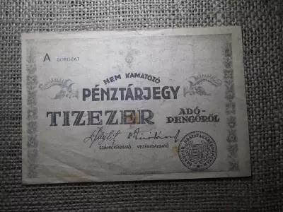 Tízezer adópengő 1946 , Nem kamatozó Pénztárjegy ! Nagyon ritka , üres hátlap , nagyon szép ! 