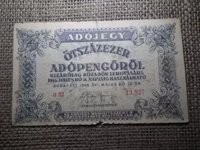 Ötszázezer Adópengő 1946 , sorszámos , amelyeknek