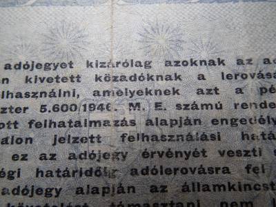 Ötszázezer Adópengő 1946 , sorszámos , amelyeknek