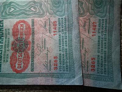 100 korona 1912 , 2 db sorszámkövető 