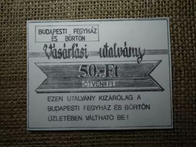 Budapesti Fegyház és Börtön 50 forint , vékony papír 
