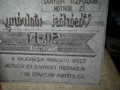 Budapesti Fegyház és Börtön 50 forint , vékony papír 