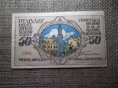 Sopron Város 50 Fillér Utalvány 1918 