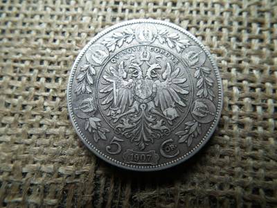 Ezüst 5 korona 1907 , corona , Ferenc József 