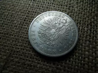 Ezüst 5 márka 1876 D , Fünf Mark , Bajor királyság , II. Lajos