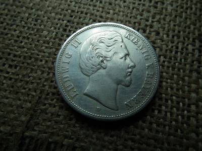 Ezüst 5 márka 1876 D , Fünf Mark , Bajor királyság , II. Lajos