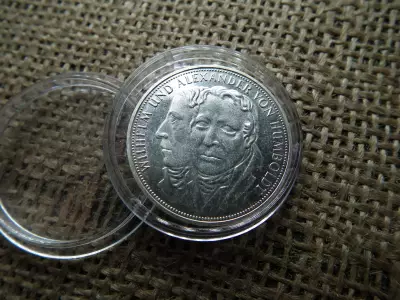 Németország , ezüst 5 márka 1967 F , Deutsche Mark Wilhelm and Alexander von Humboldt